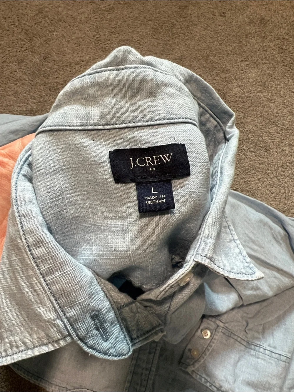 J. Crew Chambray Button Front Long Sleeve Shirt Size Large